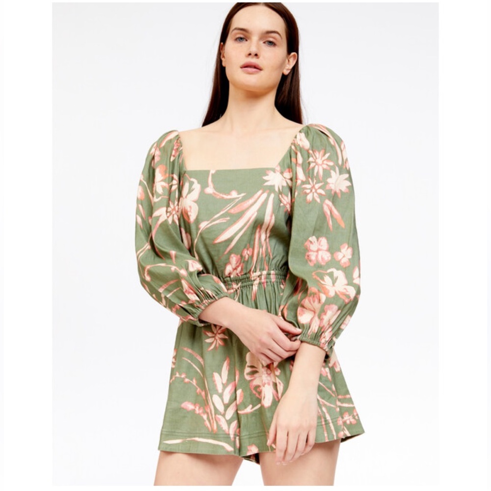 Tanya Taylor Green Floral Romper